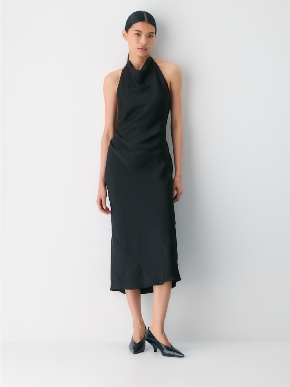 Aritzia Babaton Audience Satin Maxi Halter Dress Black US 6